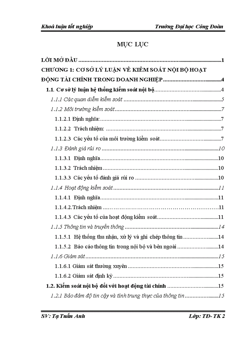 Thực trạng hệ thống kiểm soát nội bộ hoạt động tài chính tại công ty cổ phần thương mại trường lộc phát