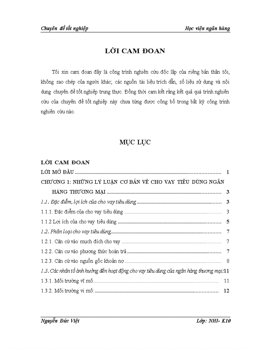 Cho vay tiêu dùng tại chi nhánh Ngân Hàng Đầu tư và Phát triển chi nhánh Đông Đô, thực trạng và giải pháp mở rộng, nâng cao hiệu quả”