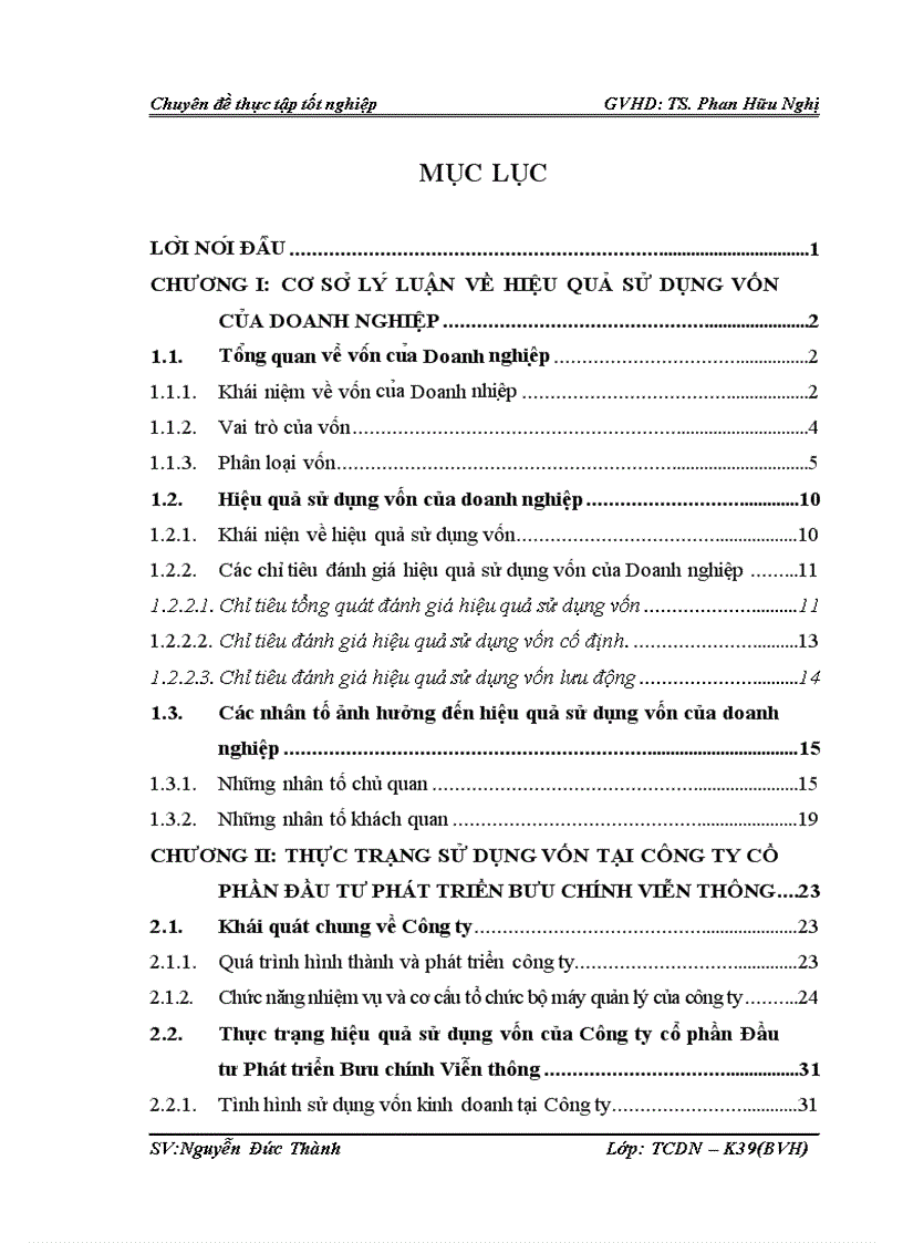 Nâng cao hiệu quả sử dụng vốn tại Công ty Cổ phần Đầu tư Phát triển Bưu chính Viễn thông