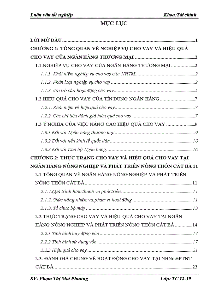 Một số giải pháp nâng cao hiệu quả cho vay tại ngân hàng nông nghiệp và phát triển nông thôn Cát Bà