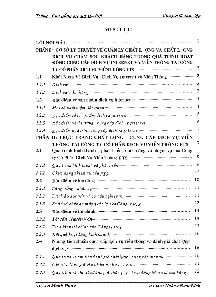Một số giải pháp nâng cao chất lượng cung cấp dịch vụ Internet và viễn thông tại Công Ty Cổ Phần Dịch Vụ Viễn Thông FTS
