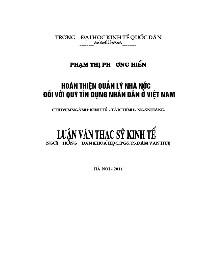 Hoàn thiện quản lý nhà nước đối với Quỹ tín dụng nhân dân ở Việt Nam