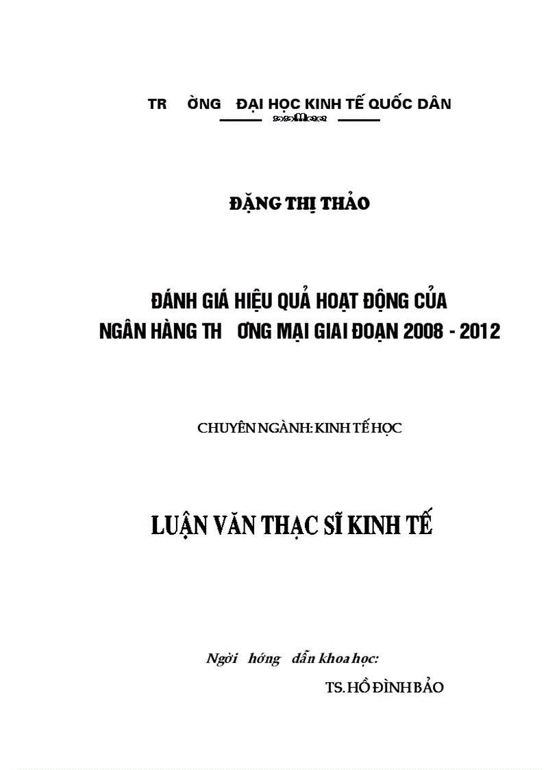 Đánh giá hiệu quả hoạt động của  ngân hàng thương mại giai đoạn 2008 – 2012