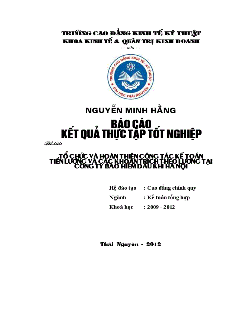 Tổ chức và hoàn thiện công tác kế toán Tiền lương và các khoản trích theo lương tại Bảo Hiểm PVI Hà Nội