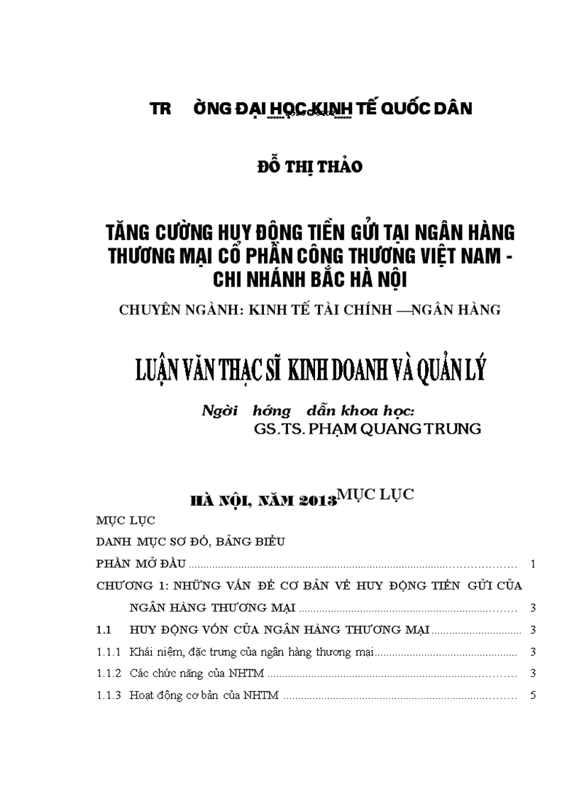 Tăng cường huy động tiền gửi tại Ngân hàng Thương mại Cổ phần Công Thương Việt Nam - Chi nhánh Bắc Hà Nội