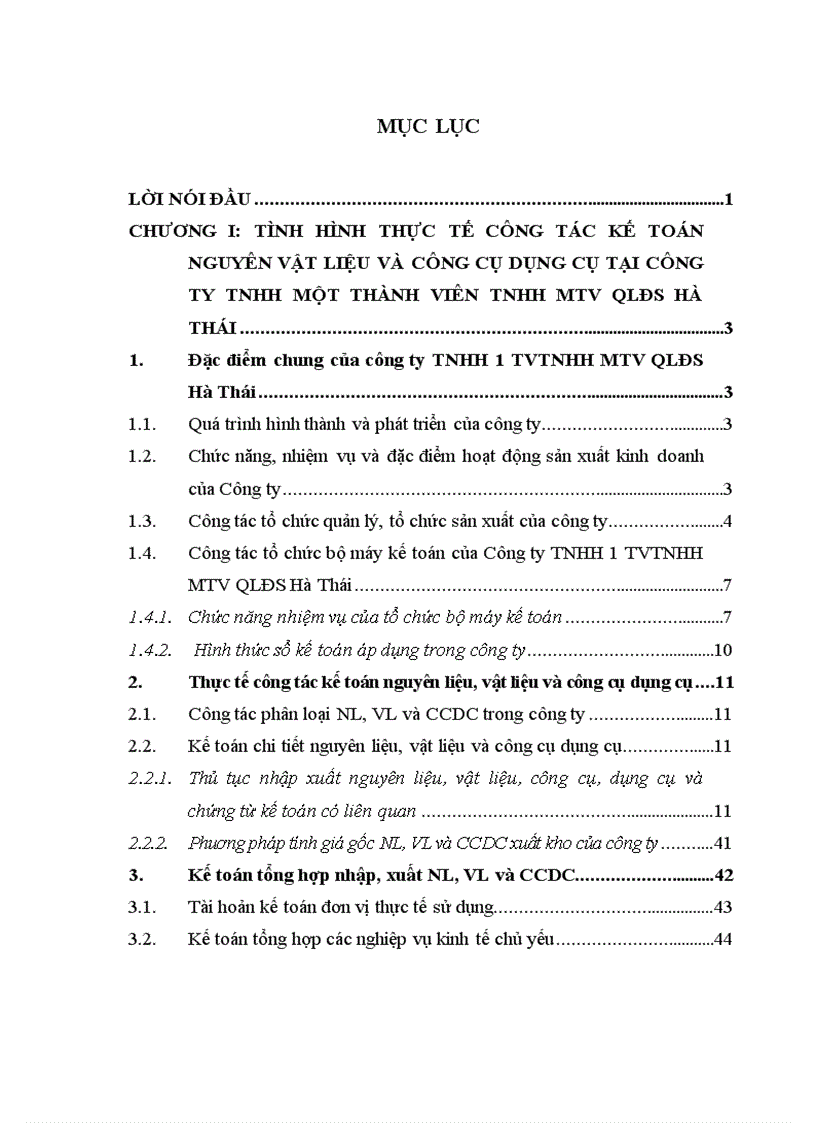 Kế toán NVL, CCDC tại công ty TNHH MTV QLĐS Hà Thái