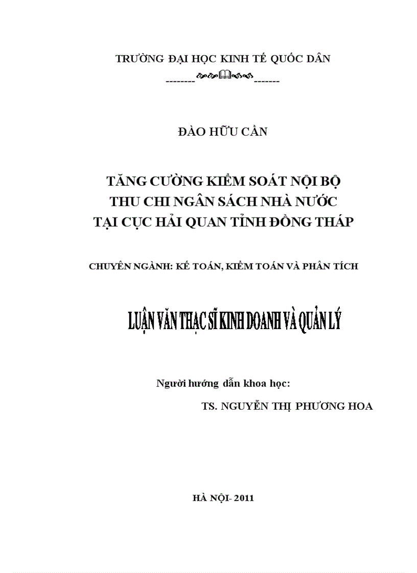 Tăng cường kiểm soát nội bộ thu chi Ngân sách nhà nước tại Cục Hải quan Tỉnh Đồng Tháp