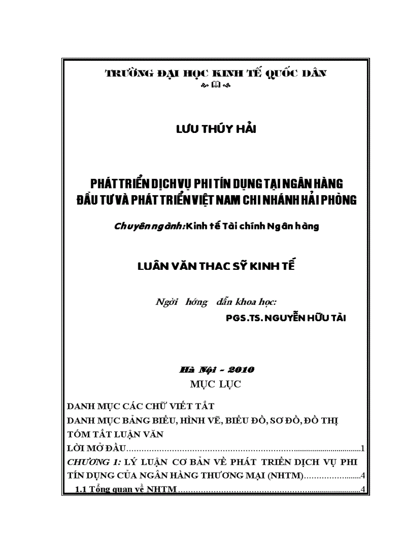 Phát triển dịch vụ phi tín dụng tại Ngân hàng Đầu tư và Phát triển Việt Nam chi nhánh Hải Phòng