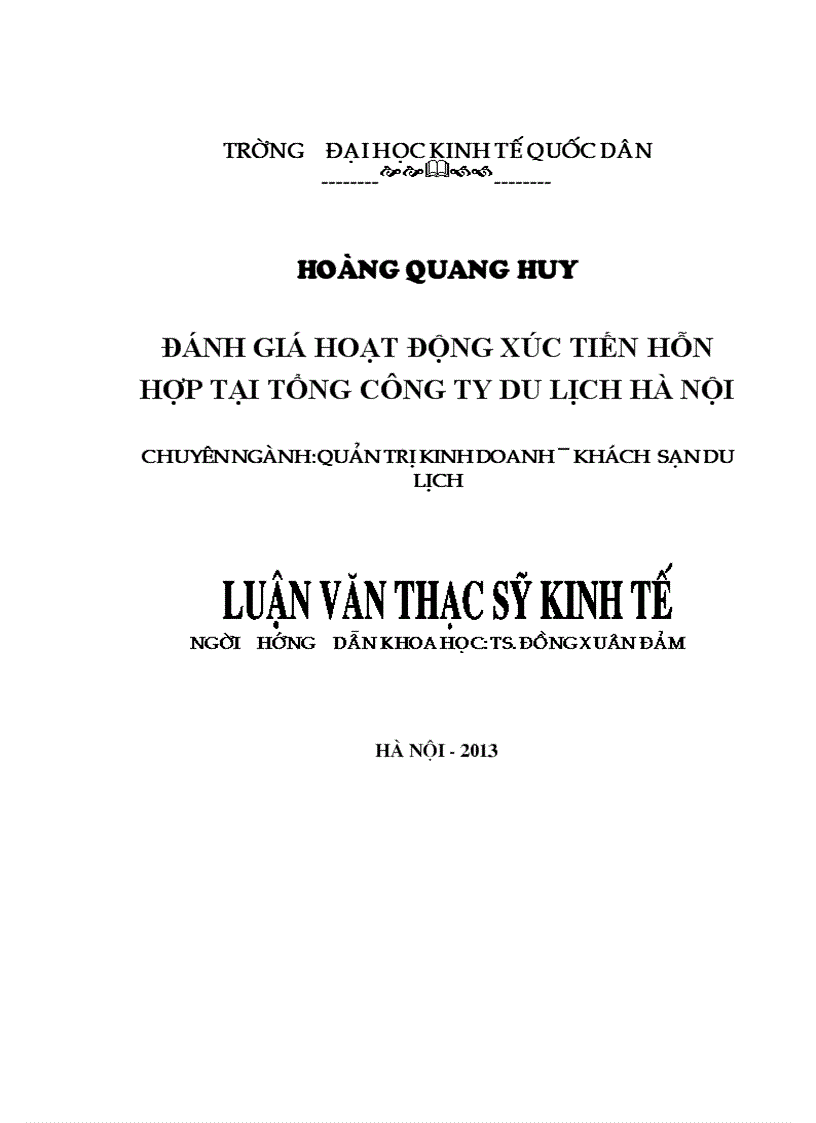 Đánh giá hoạt động xúc tiến hỗn hợp của Tổng công ty du lịch Hà Nội