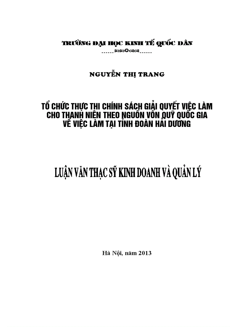 Tổ chức thực thi chính sách giải quyết việc làm cho thanh niên theo nguồn vốn quỹ quốc gia về việc làm tại Tỉnh đoàn Hải Dương