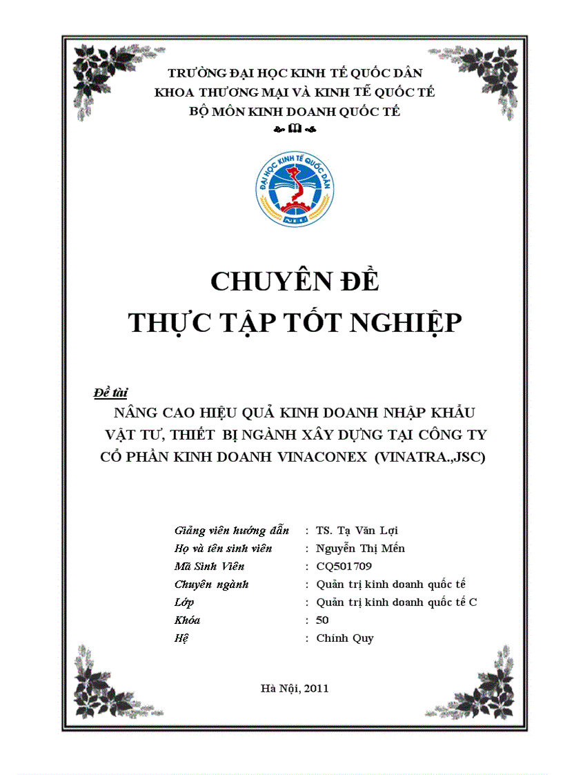 Nâng cao hiệu quả kinh doanh nhập khẩu vật tư, thiết bị ngành xây dựng tại công ty cổ phần kinh doanh Vinaconex(Vinatra.,JSC