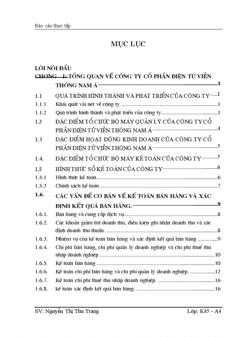 Kế toán bán hàng và xác định kết quả bán hàng tại công ty  Cổ phần điện tử viễn thông Nam ¸