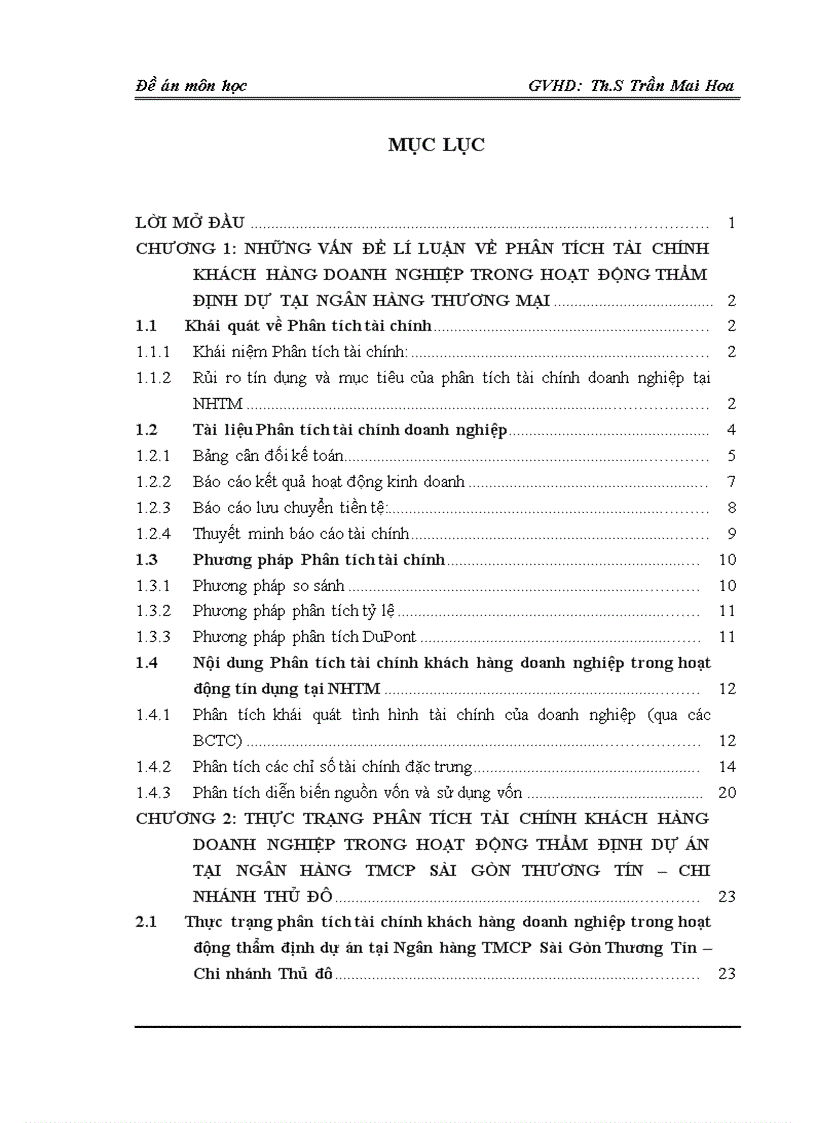Phân tích tài chính khách hàng doanh nghiệp trong hoạt động tín dụng tại Ngân hàng TMCP Sài Gòn Thương Tín (Sacombank) – Chi nhánh Thủ Đô