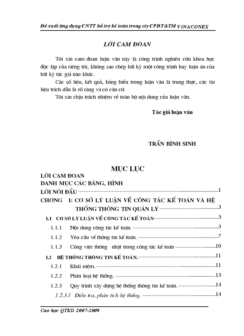 Đề xuất ứng dụng công nghệ thông tin hỗ trợ kế toán trong công ty cổ phần đầu tư và thương mại vinaconex