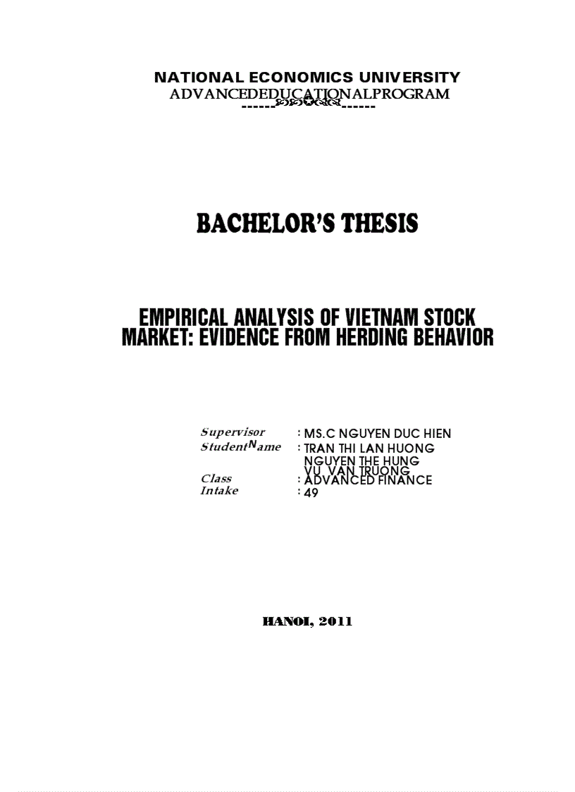 Empirical analysis of Vietnam Stock Market: Evidence from herding behavior