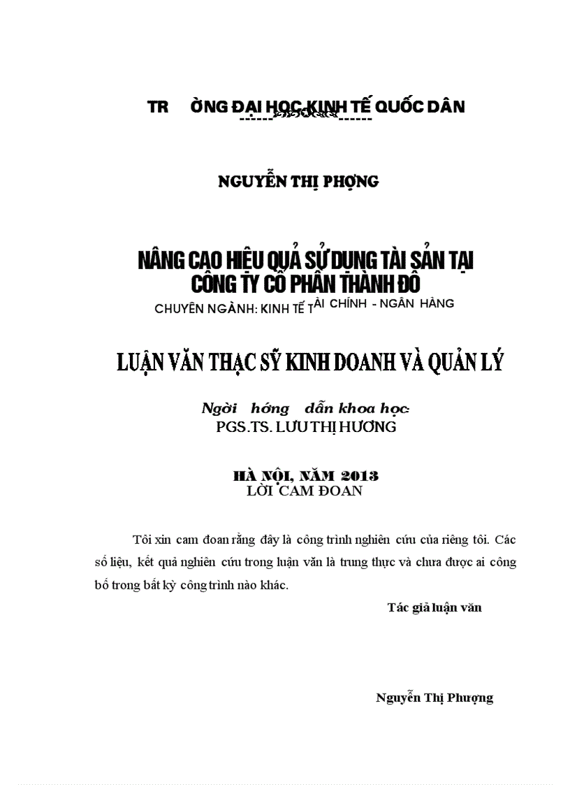 Nâng cao hiệu quả sử dụng tài sản tại Công ty Cổ phần Thành Đô