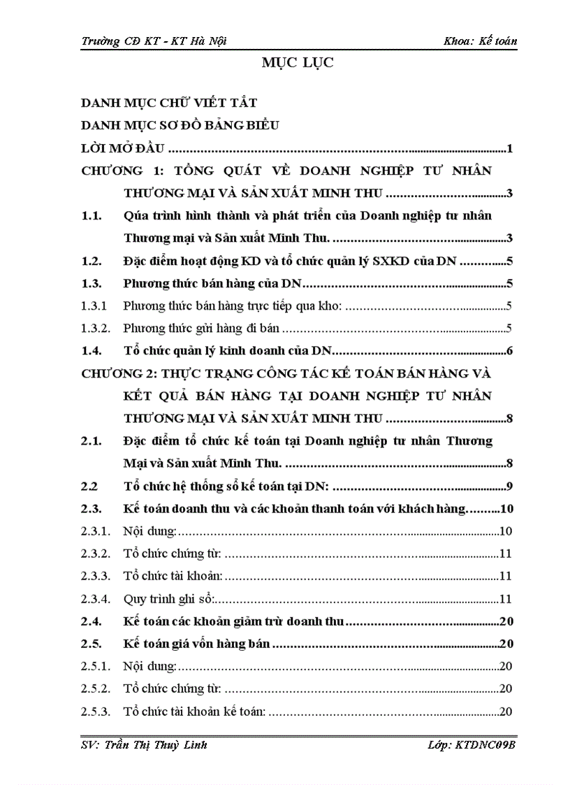 Kế toán bán hàng và kết quả bán hàng tại Doanh nghiệp tư nhân Thương mại và Sản xuất Minh Thu