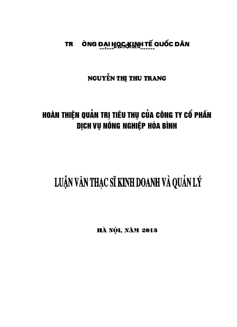 Hoàn thiện Quản trị tiêu thụ của Công ty cổ phần dịch vụ nông nghiệp Hòa Bình