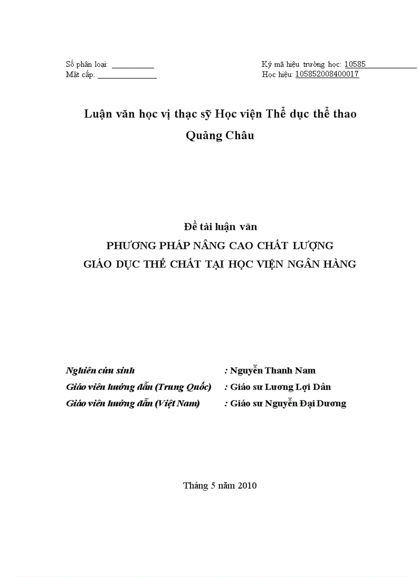 Phương  pháp nâng cao chất lượng giáo dục thể chất tại Học viện Ngân hàng