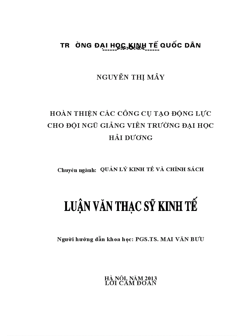 Hoàn thiện các công cụ tạo động lực cho đội ngũ giảng viên Trường Đại học Hải Dương