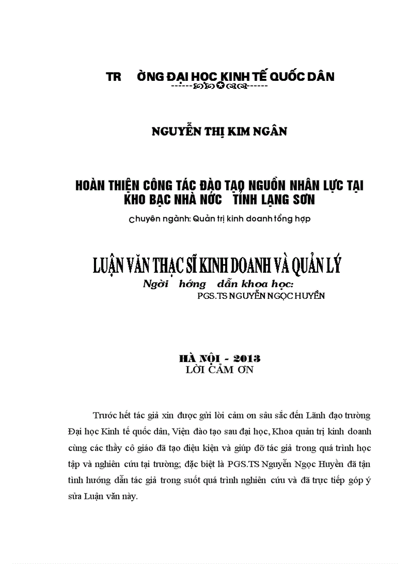 Hoàn thiện công tác đào tạo nguồn nhân lực tại Kho bạc Nhà nước tỉnh Lạng Sơn