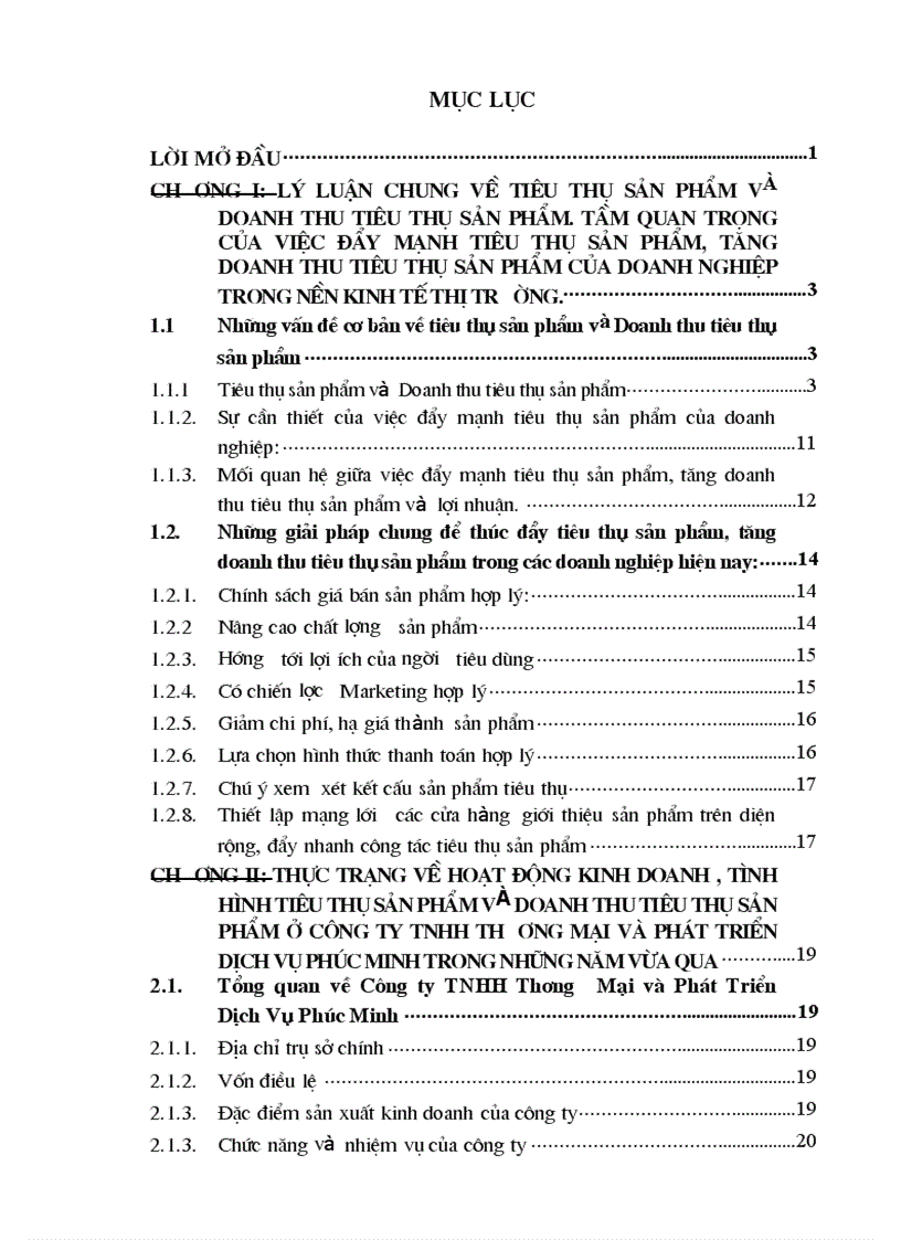 Các giải pháp tài chính chủ yếu để đẩy mạnh công tác tiêu thụ và tăng doanh thu tại Công Ty TNHH Thương Mại và Phát Triển Dịch vụ Phúc Minh