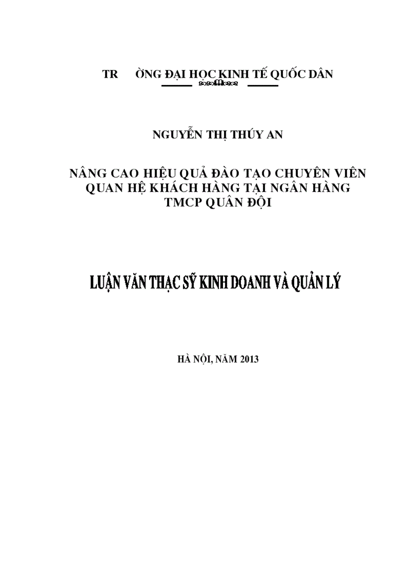 Nâng cao hiệu quả đào tạo chuyên viên quan hệ khách hàng tại ngân hàng TMCP Quân Đội