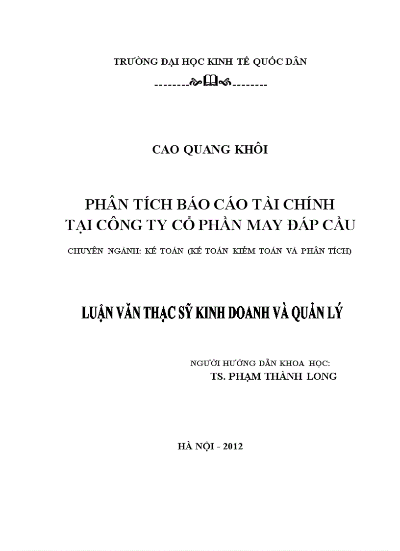 Phân tích báo cáo tài chính tại Công ty cổ phần may Đáp Cầu