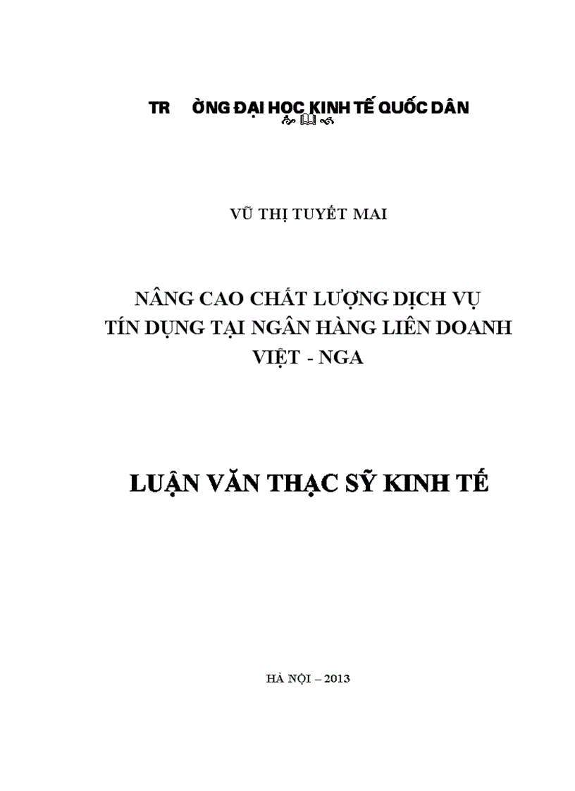 Nâng cao chất lượng dịch vụ tín dụng tại ngân hàng liên doanh Việt -Nga