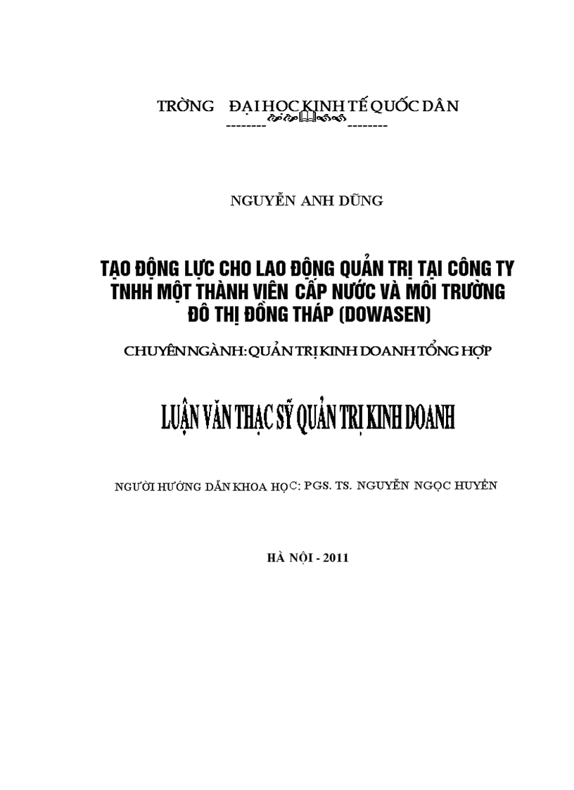 Tạo động lực cho lao động quản trị tại Công ty trách nhiệm hữu hạn một thành viên Cấp nước và Môi trường đô thị Đồng Tháp