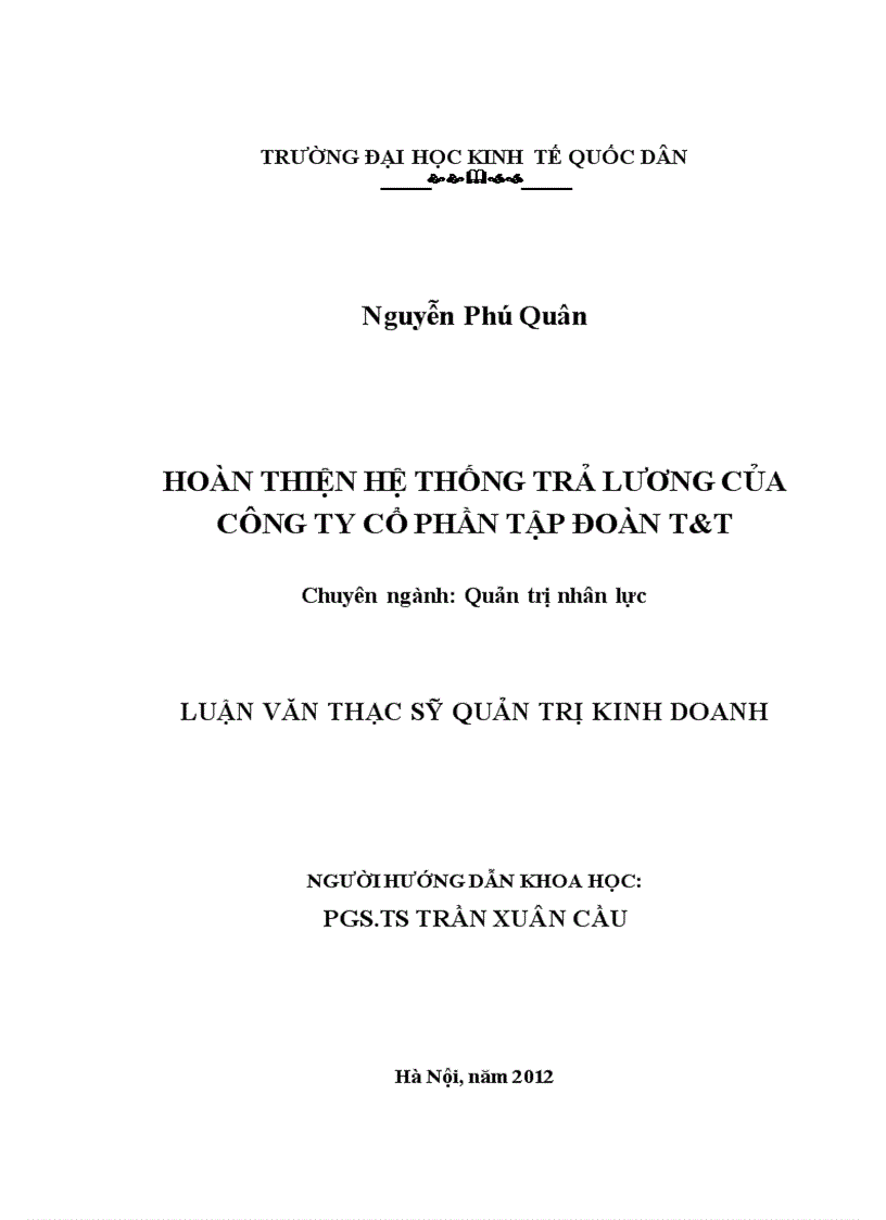 Hoàn thiện hệ thống trả lương của Công ty cổ phần Tập đoàn T&T