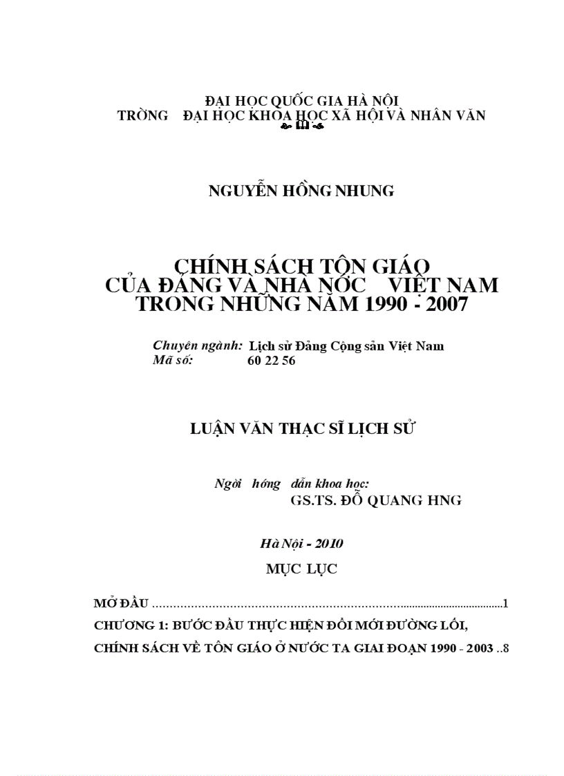 Chính sách tôn giáo của Đảng và Nhà nước Việt Nam trong những năm 1990 - 2007