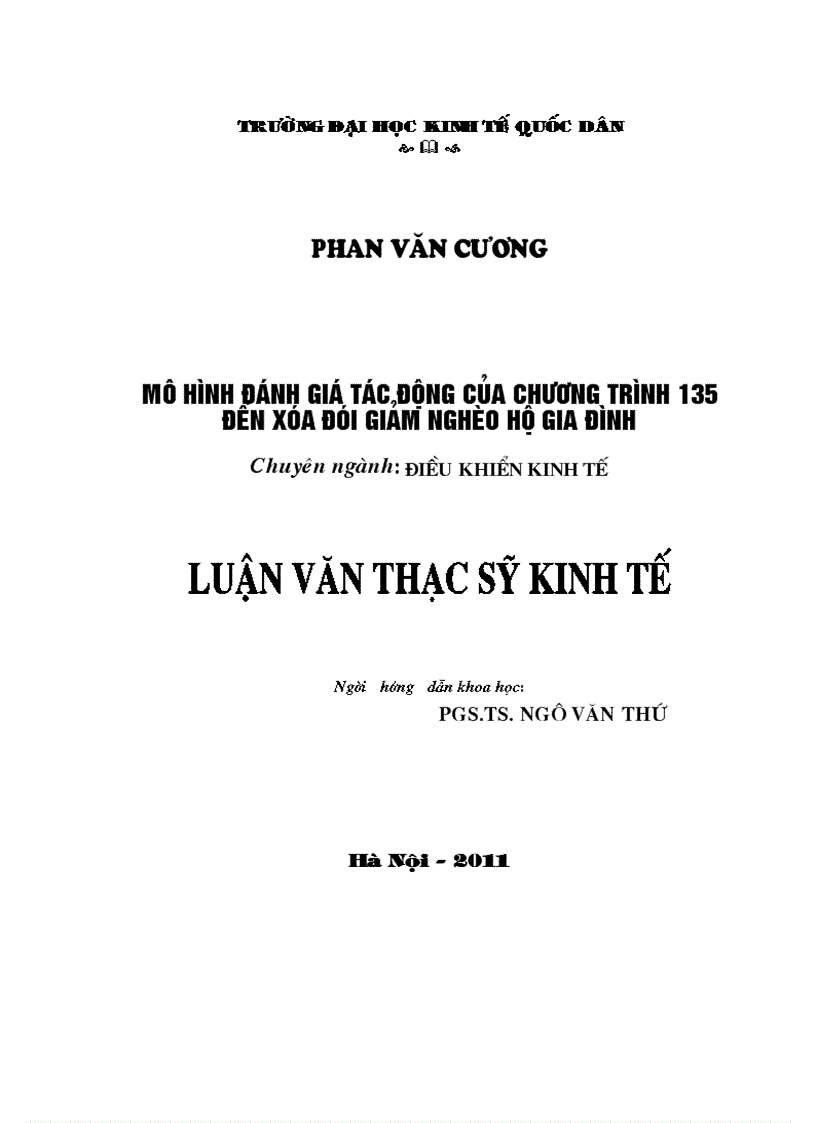 Mô hình đánh giá tác động của chương trình 135 đến XĐGN hộ gia đình