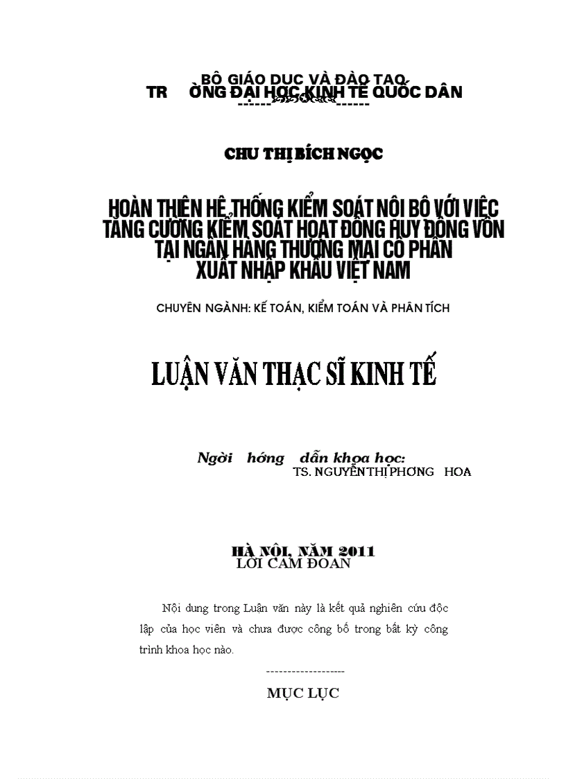 Hoàn thiện hệ thống kiểm soát nội bộ với việc tăng cường kiểm soát huy động vốn tại Ngân hàng Thương mại Cổ phần Xuất Nhập khẩu Việt Nam