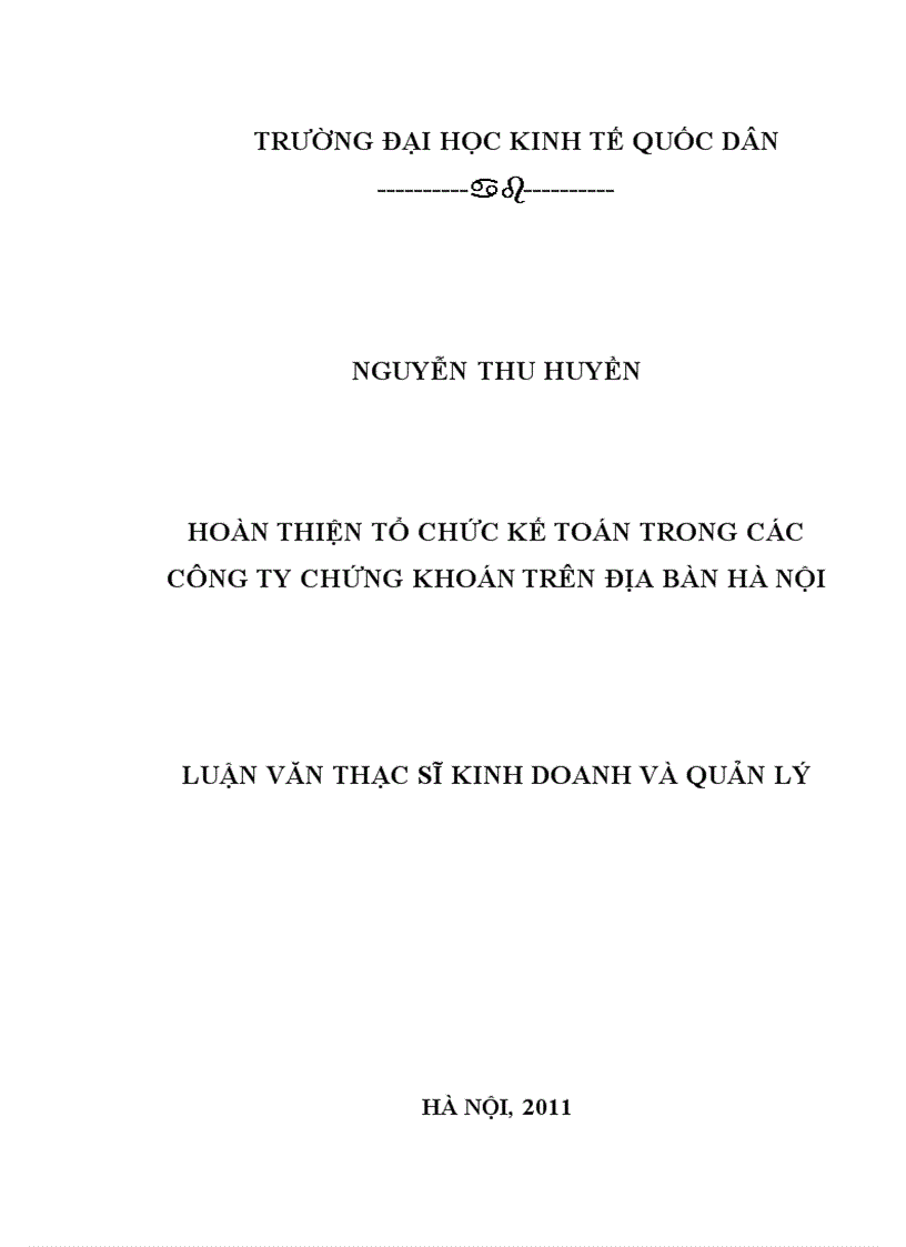 Hoàn thiện tổ chức kế toán trong các CTCK trên địa bàn Hà Nội