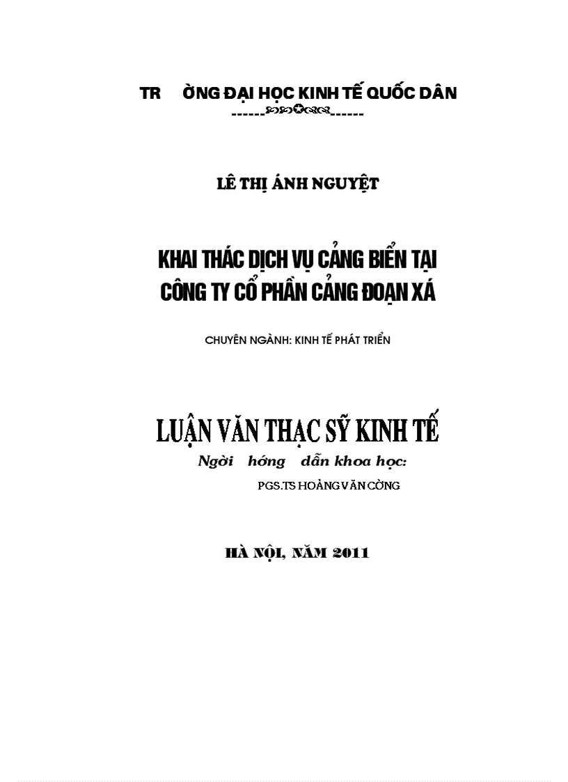 Khai thác dịch vụ cảng biển tại Công ty Cổ phần Cảng Đoạn Xá