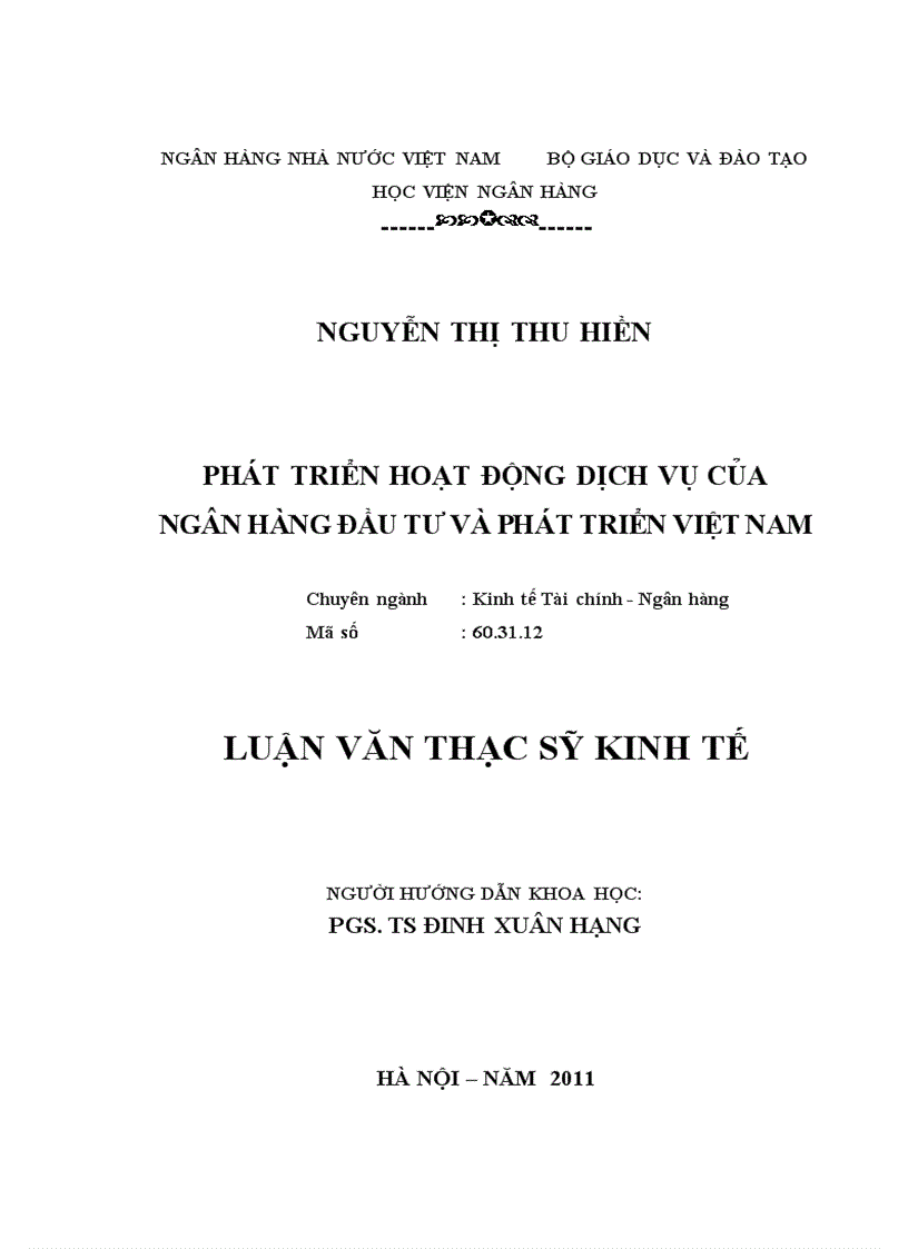 Phát triển hoạt động dịch vụ của ngân hàng Đầu tư và Phát Triển Việt Nam