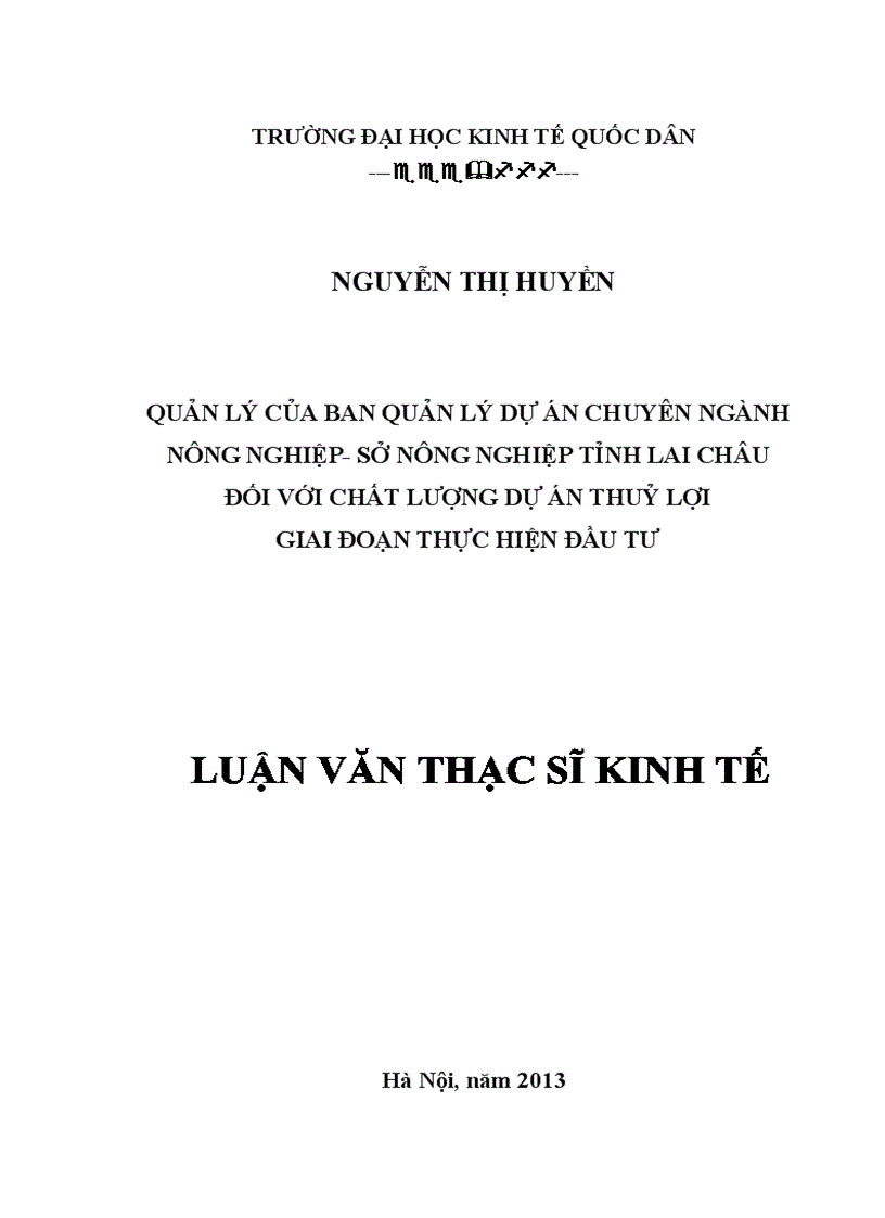 Quản lý chất lượng dự án thủy lợi giai đoạn thực hiện đầu tư của Ban QLDA chuyên ngành Nông nghiệp tỉnh Lai Châu