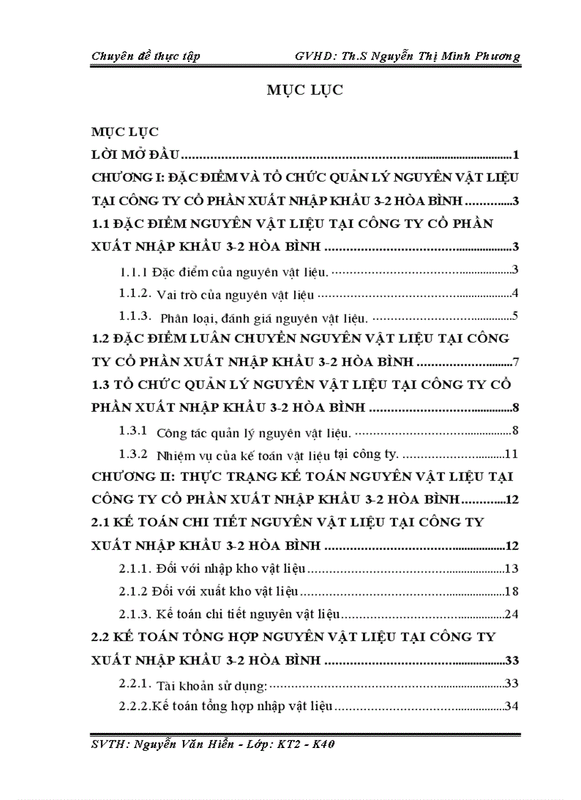 Tổ chức công tác kế toán nguyên vật kiệu tại công ty cổ phần xuất nhập khẩu 3-2 Hòa Bình