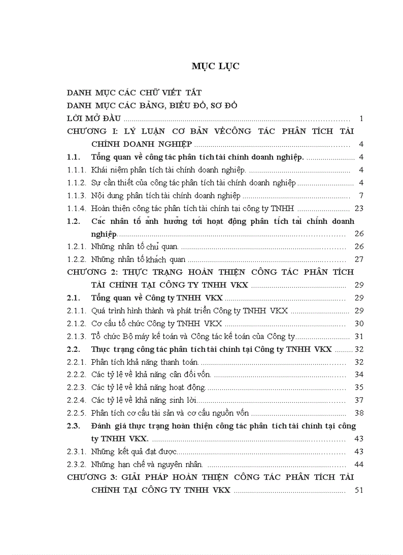 Hoàn thiện công tác phân tích tài chính tại Công ty TNHH VKX