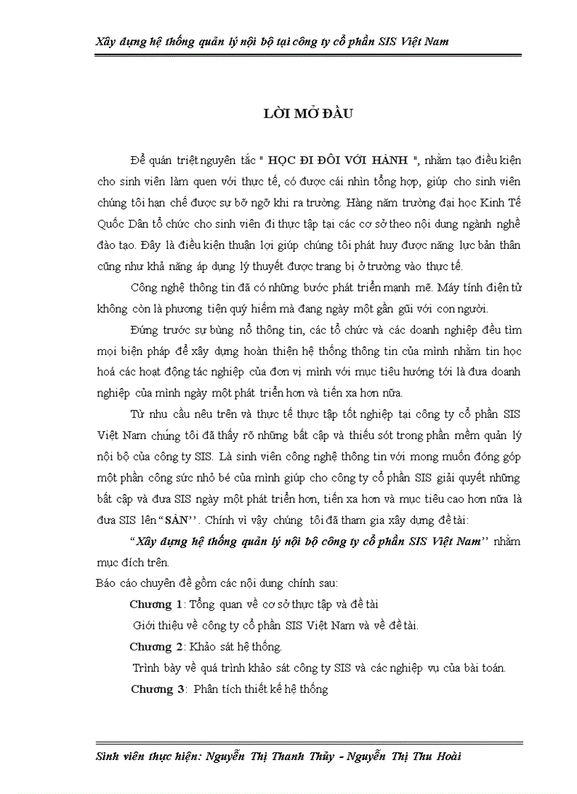 Xây dựng hệ thống quản lý nội bộ tại công ty cổ phần SIS Việt Nam