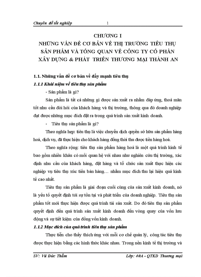 Những vấn đề cơ bản về thị trường tiêu thụ sản phẩm và tổng quan về công ty cổ phần  xây dựng & phát  triển thương mại thành an