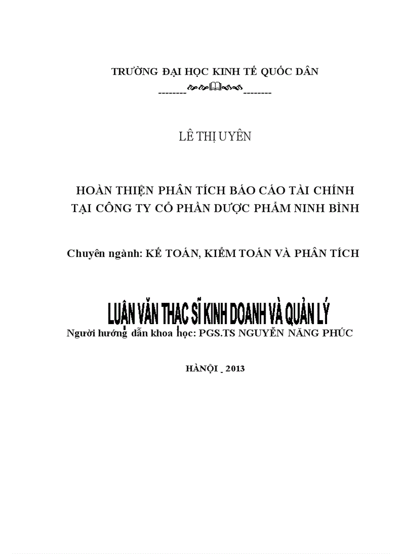 Hoàn thiện phân tích báo cáo tài chính tại Công ty cổ phần Dược phẩm Ninh Bình