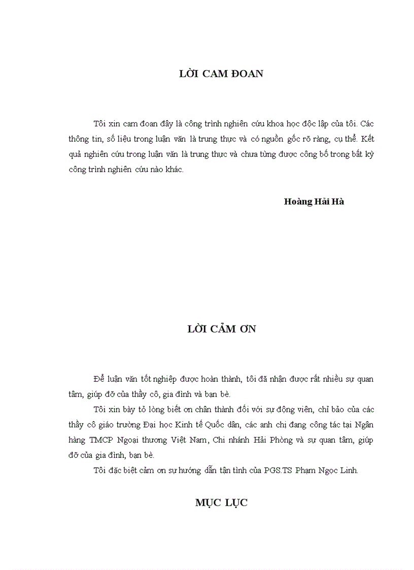 Nâng cao hiệu quả tín dụng đối với DNNVV tại Ngân hàng thương mại cổ phần Ngoại thương Việt Nam – Chi nhánh Hải Phòng