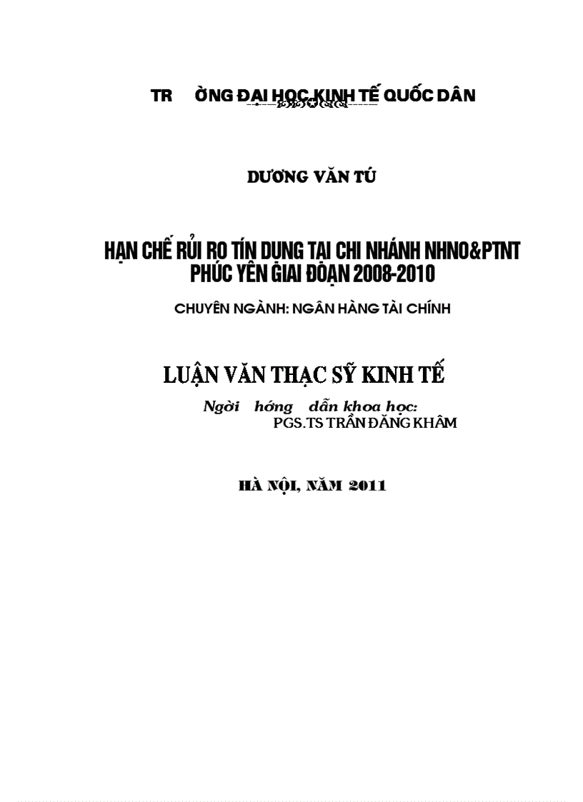 Hạn chế rủi ro tín dụng tại Chi nhánh NHNo&PTNT Phúc Yên giai đoạn 2008-2010