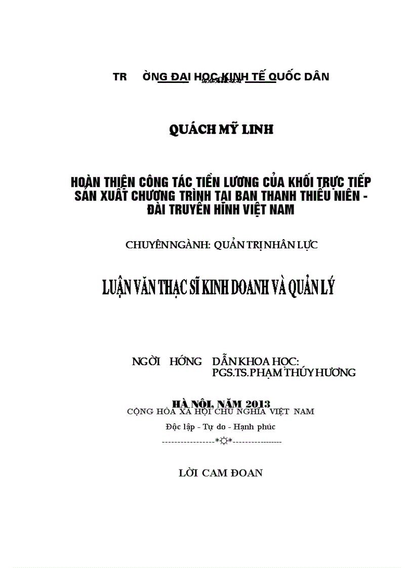 Hoàn thiện công tác tiền lương của khối trực tiếp sản xuất chương trình tại Ban Thanh thiếu niên của Đài truyền hình Việt Nam