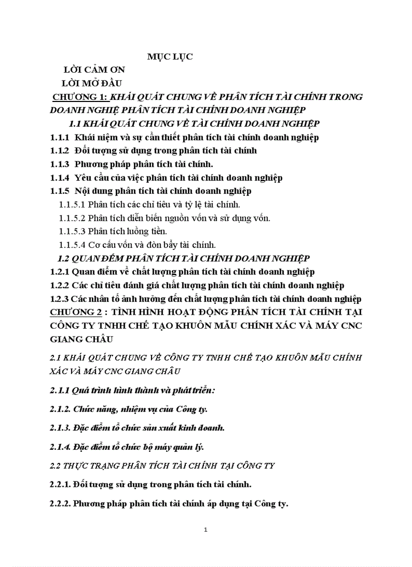 Tình hình hoạt động phân tích tài chính tại công ty tnhh chế tạo khuôn mẫu chính xác và máy cnc giang châu