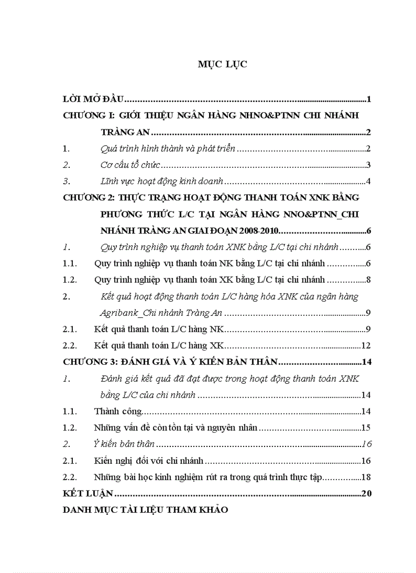 Thực trạng hoạt động thanh toán XNK bằng phương thức L/C tại Agribank Tràng An giai đoạn 2008-2010