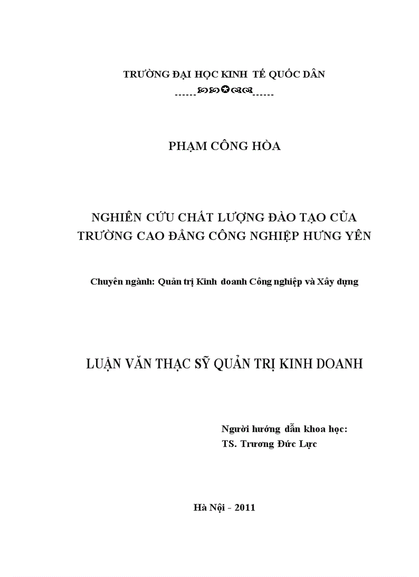 Nghiên cứu chất lượng đào tạo của trường Cao đẳng Công nghiệp Hưng Yên