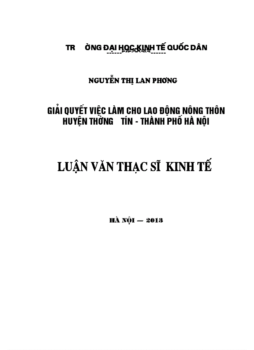 Giải quyết việc làm cho lao động nông thôn huyện Thường Tín thành phố Hà Nội